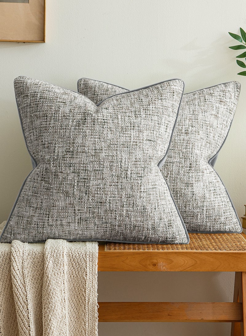 a moment Grey Reversible Pillow Covers 2 Pack - Farhouse Chenille Throw Pillows, Neutral Textured Decorative Throw Pillow Covers with Border for Couch Sofa Bed (45x45 CM, No Insert) - Image 1